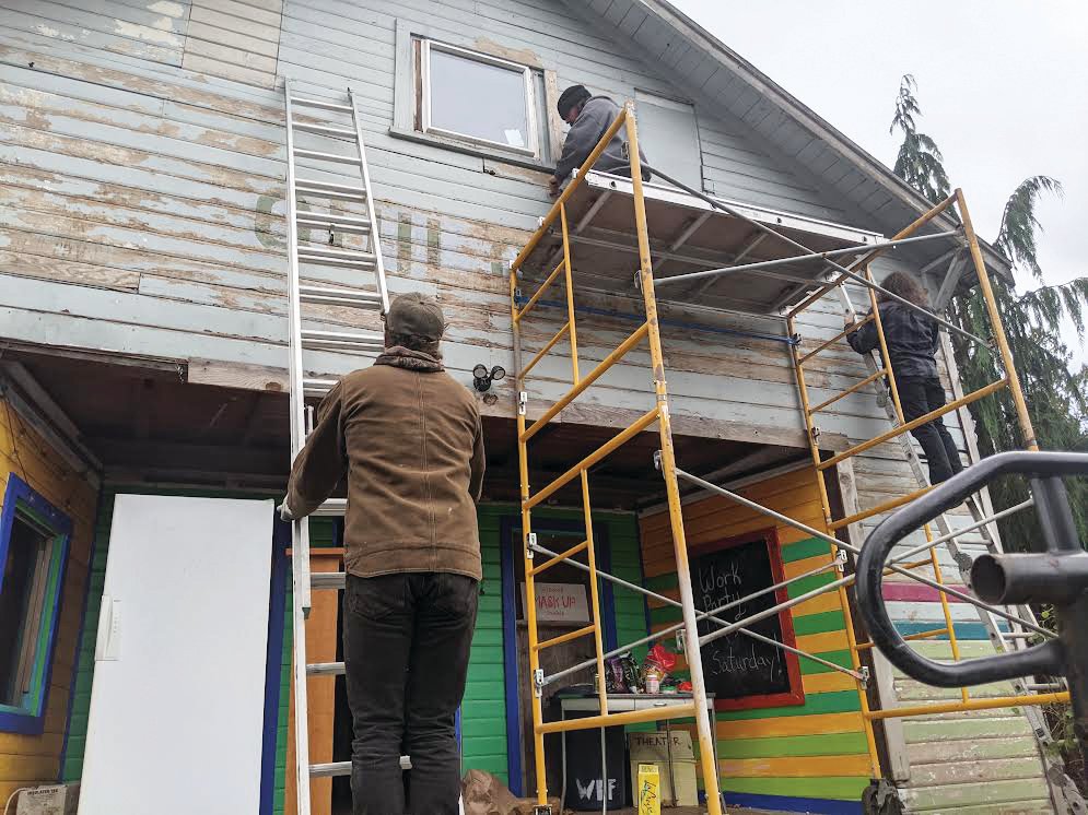 A paint scraping party helped gussy up the Gray Coast Guildhall, but structural help is desperately needed in order to save the space.